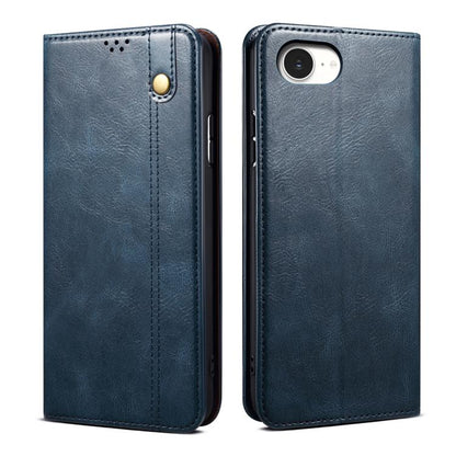 For iPhone 16e Oil Wax Crazy Horse Texture Leather Phone Case(Blue) - iPhone 16e Cases by buy2fix | Online Shopping UK | buy2fix