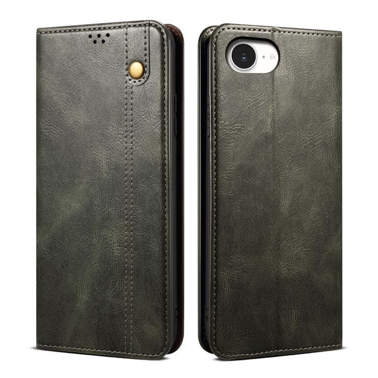 For iPhone 16e Oil Wax Crazy Horse Texture Leather Phone Case(Green) - iPhone 16e Cases by buy2fix | Online Shopping UK | buy2fix