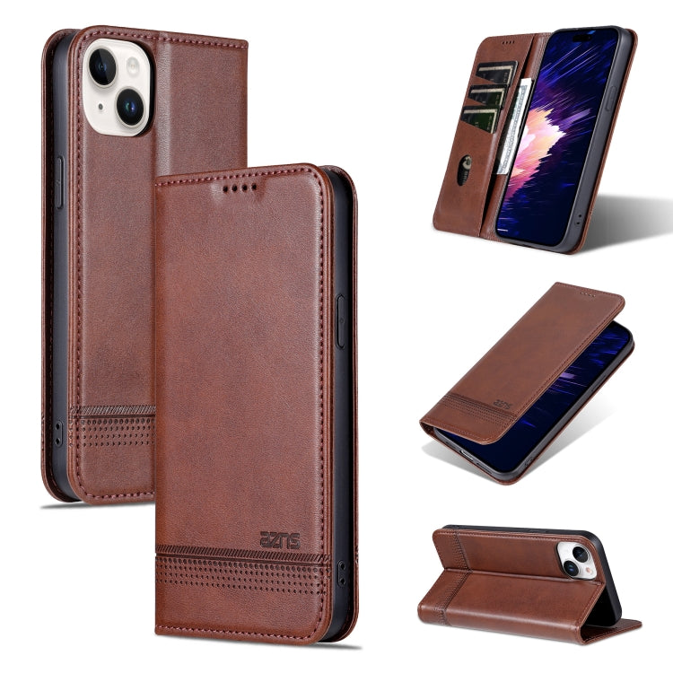 For iPhone 15 Plus AZNS Magnetic Calf Texture Leather Phone Case(Dark Brown) - iPhone 15 Plus Cases by AZNS | Online Shopping UK | buy2fix