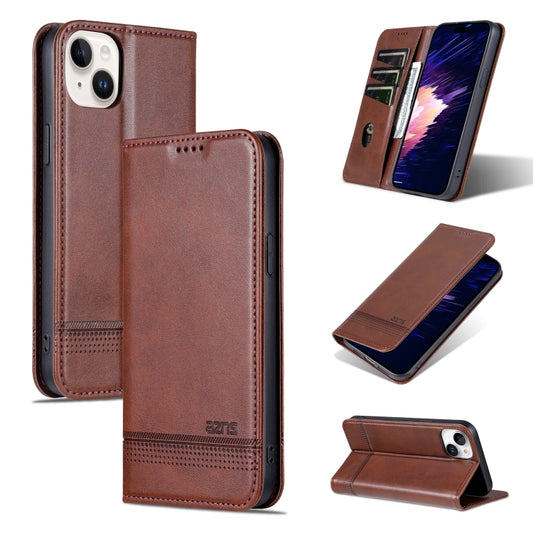 For iPhone 15 Plus AZNS Magnetic Calf Texture Leather Phone Case(Dark Brown) - iPhone 15 Plus Cases by AZNS | Online Shopping UK | buy2fix