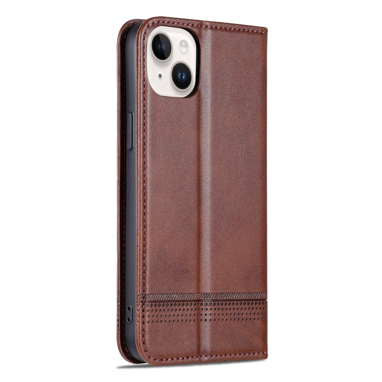 For iPhone 15 Plus AZNS Magnetic Calf Texture Leather Phone Case(Dark Brown) - iPhone 15 Plus Cases by AZNS | Online Shopping UK | buy2fix