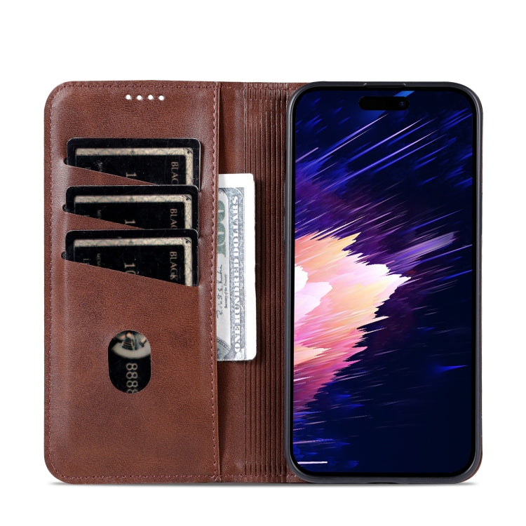 For iPhone 15 Plus AZNS Magnetic Calf Texture Leather Phone Case(Dark Brown) - iPhone 15 Plus Cases by AZNS | Online Shopping UK | buy2fix