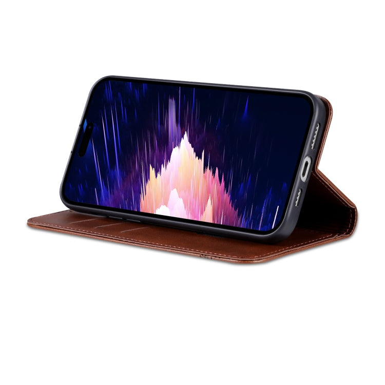 For iPhone 15 Plus AZNS Magnetic Calf Texture Leather Phone Case(Dark Brown) - iPhone 15 Plus Cases by AZNS | Online Shopping UK | buy2fix