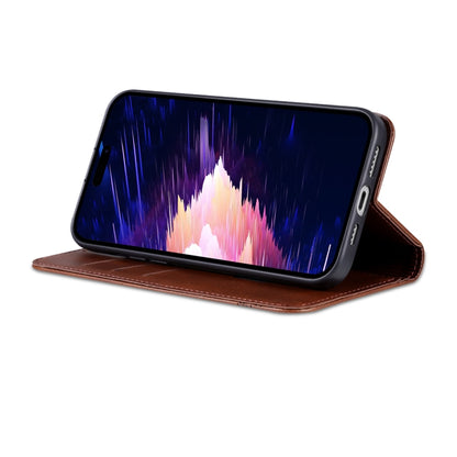 For iPhone 15 Plus AZNS Magnetic Calf Texture Leather Phone Case(Dark Brown) - iPhone 15 Plus Cases by AZNS | Online Shopping UK | buy2fix