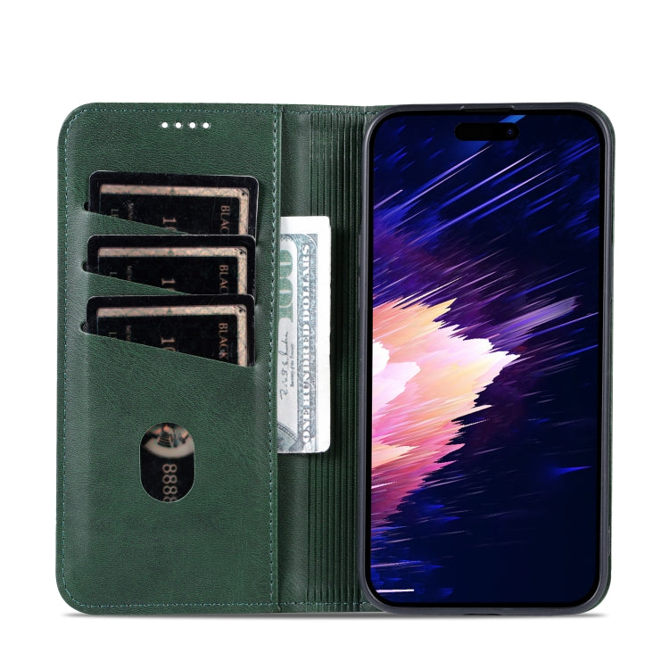 For iPhone 15 AZNS Magnetic Calf Texture Leather Phone Case(Dark Green) - iPhone 15 Cases by AZNS | Online Shopping UK | buy2fix