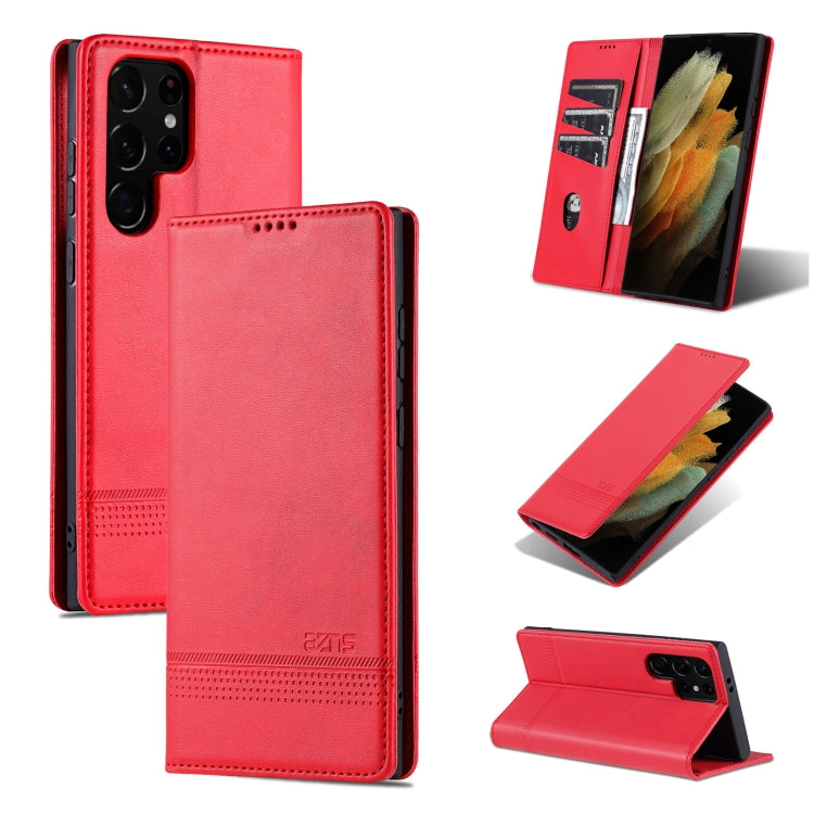 For Samsung Galaxy S24 Ultra 5G AZNS Magnetic Calf Texture Flip Leather Phone Case(Red) - Galaxy S24 Ultra 5G Cases by AZNS | Online Shopping UK | buy2fix