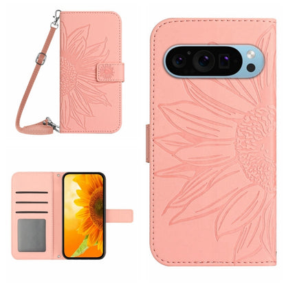 For Google Pixel 9 Pro XL Skin Feel Sun Flower Embossed Flip Leather Phone Case with Lanyard(Pink) - Google Cases by buy2fix | Online Shopping UK | buy2fix