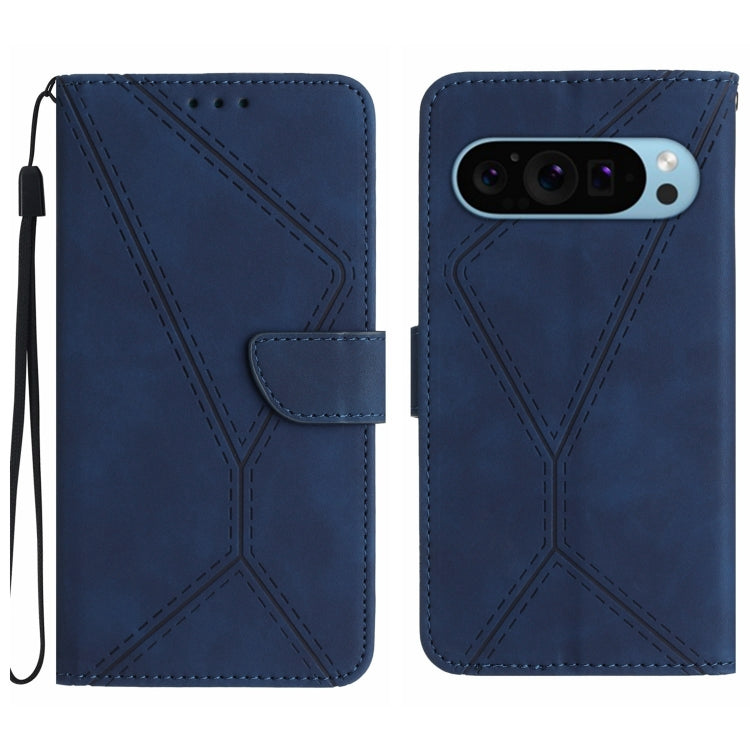 For Google Pixel 9 Stitching Embossed Leather Phone Case(Blue) - Google Cases by buy2fix | Online Shopping UK | buy2fix