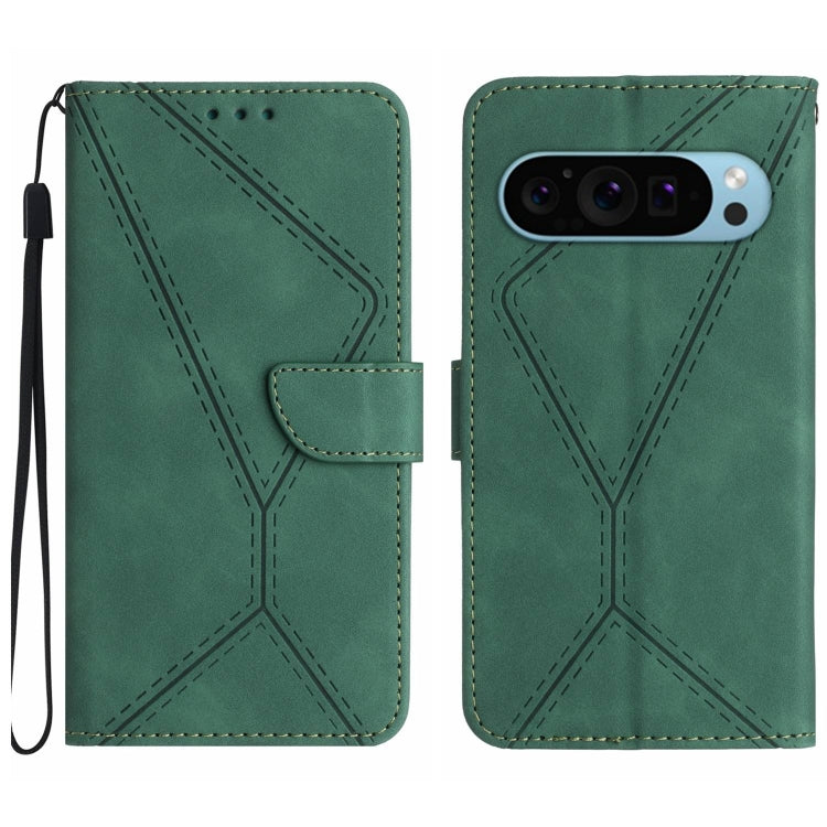 For Google Pixel 9 Pro XL Stitching Embossed Leather Phone Case(Green) - Google Cases by buy2fix | Online Shopping UK | buy2fix