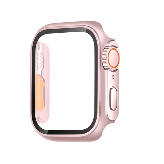 For Apple Watch Series 9 / 8 / 7 41mm Tempered Film Hybrid PC Integrated Watch Case(Rose Gold Orange) by buy2fix