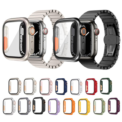 For Apple Watch Series 9 / 8 / 7 41mm Tempered Film Hybrid PC Integrated Watch Case(Titanium Gold Orange) by buy2fix