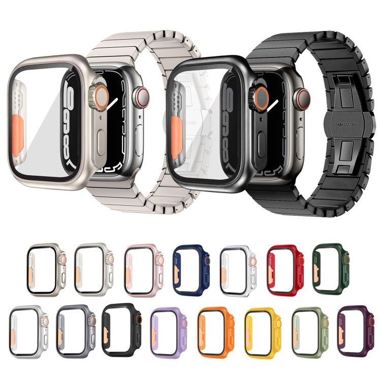 For Apple Watch Series 9 / 8 / 7 45mm Tempered Film Hybrid PC Integrated Watch Case(Silver Orange) by buy2fix