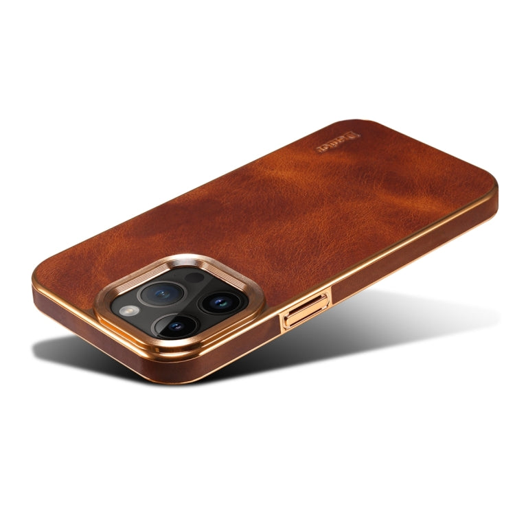 For iPhone 12 Denior Oil Wax Cowhide Plating Phone Case(Brown) - iPhone 12 / 12 Pro Cases by Denior | Online Shopping UK | buy2fix