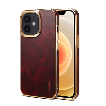 For iPhone 12 Denior Oil Wax Cowhide Plating Phone Case(Red) - iPhone 12 / 12 Pro Cases by Denior | Online Shopping UK | buy2fix