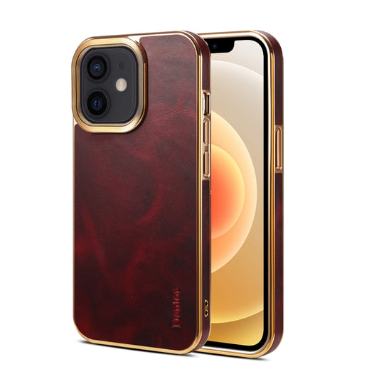 For iPhone 12 Denior Oil Wax Cowhide Plating Phone Case(Red) - iPhone 12 / 12 Pro Cases by Denior | Online Shopping UK | buy2fix
