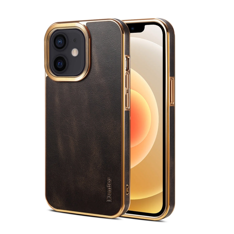 For iPhone 12 Denior Oil Wax Cowhide Plating Phone Case(Black) - iPhone 12 / 12 Pro Cases by Denior | Online Shopping UK | buy2fix