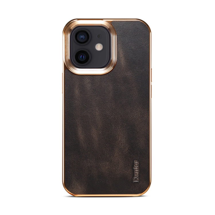 For iPhone 12 Denior Oil Wax Cowhide Plating Phone Case(Black) - iPhone 12 / 12 Pro Cases by Denior | Online Shopping UK | buy2fix