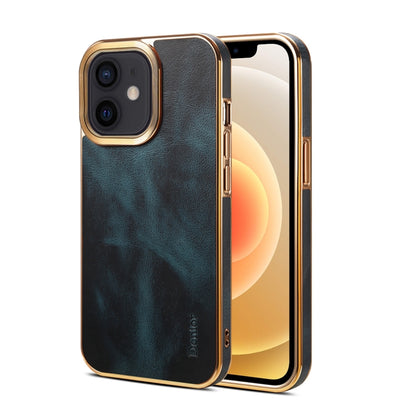 For iPhone 12 Denior Oil Wax Cowhide Plating Phone Case(Blue) - iPhone 12 / 12 Pro Cases by Denior | Online Shopping UK | buy2fix