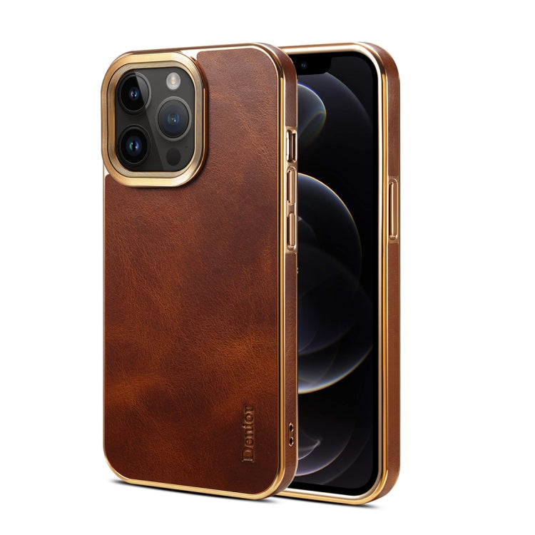 For iPhone 12 Pro Denior Oil Wax Cowhide Plating Phone Case(Brown) - iPhone 12 / 12 Pro Cases by Denior | Online Shopping UK | buy2fix
