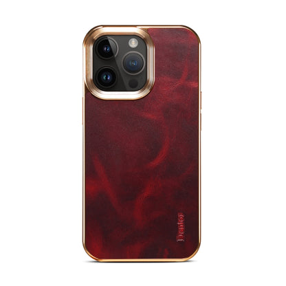 For iPhone 12 Pro Denior Oil Wax Cowhide Plating Phone Case(Red) - iPhone 12 / 12 Pro Cases by Denior | Online Shopping UK | buy2fix
