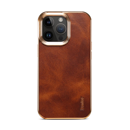 For iPhone 12 Pro Max Denior Oil Wax Cowhide Plating Phone Case(Brown) - iPhone 12 Pro Max Cases by Denior | Online Shopping UK | buy2fix