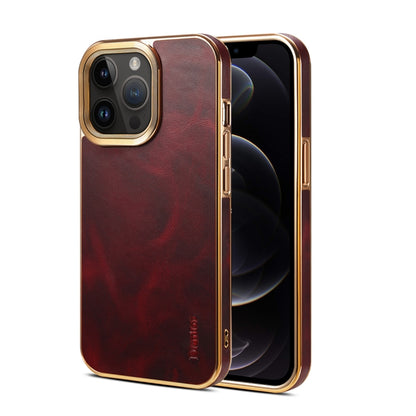 For iPhone 12 Pro Max Denior Oil Wax Cowhide Plating Phone Case(Red) - iPhone 12 Pro Max Cases by Denior | Online Shopping UK | buy2fix