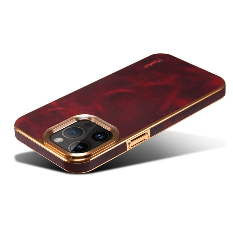 For iPhone 13 Denior Oil Wax Cowhide Plating Phone Case(Red) - iPhone 13 Cases by Denior | Online Shopping UK | buy2fix