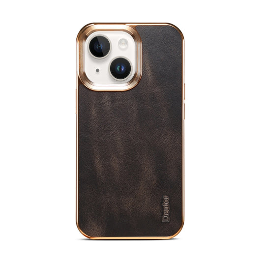 For iPhone 13 Denior Oil Wax Cowhide Plating Phone Case(Black) - iPhone 13 Cases by Denior | Online Shopping UK | buy2fix