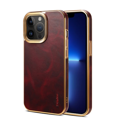 For iPhone 13 Pro Denior Oil Wax Cowhide Plating Phone Case(Red) - iPhone 13 Pro Cases by Denior | Online Shopping UK | buy2fix