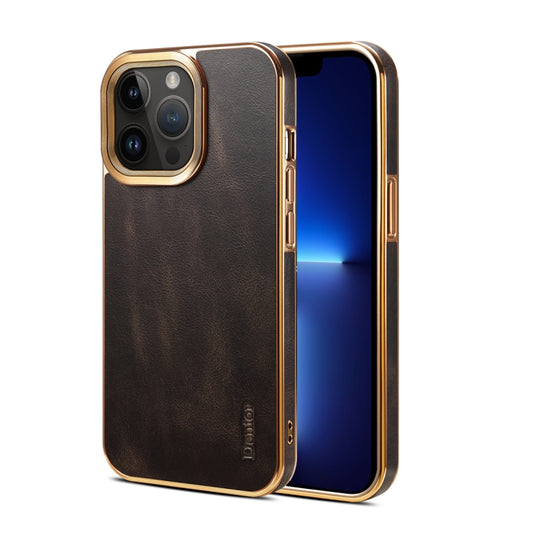 For iPhone 13 Pro Denior Oil Wax Cowhide Plating Phone Case(Black) - iPhone 13 Pro Cases by Denior | Online Shopping UK | buy2fix