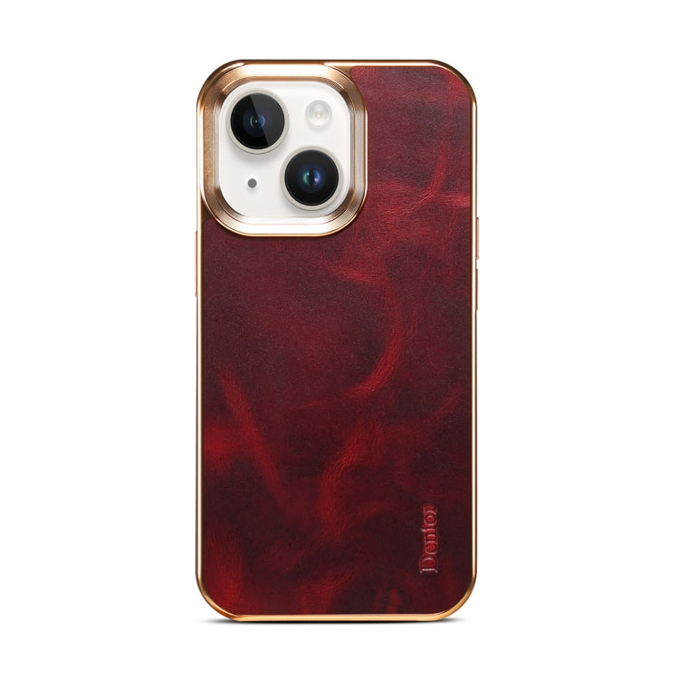 For iPhone 14 Denior Oil Wax Cowhide Plating Phone Case(Red) - iPhone 14 Cases by Denior | Online Shopping UK | buy2fix