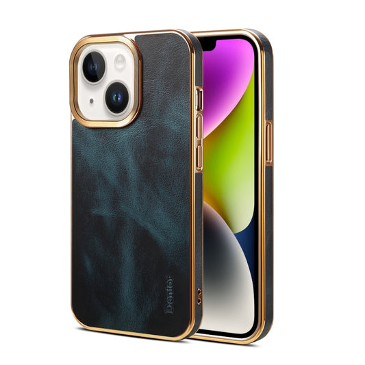 For iPhone 14 Denior Oil Wax Cowhide Plating Phone Case(Blue) - iPhone 14 Cases by Denior | Online Shopping UK | buy2fix