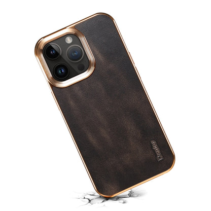 For iPhone 14 Pro Denior Oil Wax Cowhide Plating Phone Case(Black) - iPhone 14 Pro Cases by Denior | Online Shopping UK | buy2fix