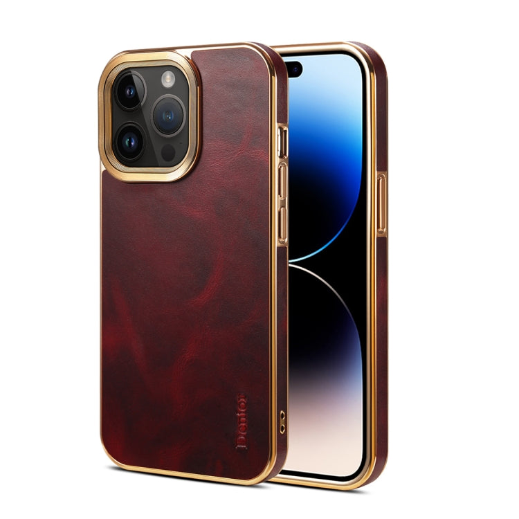 For iPhone 14 Pro Max Denior Oil Wax Cowhide Plating Phone Case(Red) - iPhone 14 Pro Max Cases by Denior | Online Shopping UK | buy2fix
