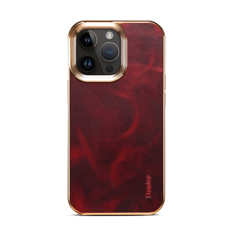 For iPhone 15 Pro Max Denior Oil Wax Cowhide Plating Phone Case(Red) - iPhone 15 Pro Max Cases by Denior | Online Shopping UK | buy2fix