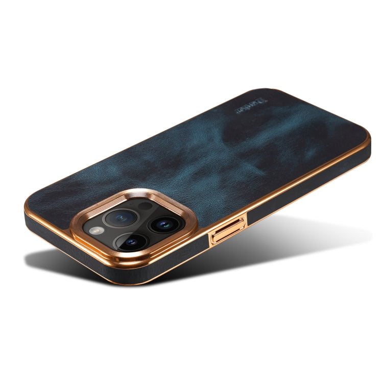 For iPhone 15 Pro Max Denior Oil Wax Cowhide Plating Phone Case(Blue) - iPhone 15 Pro Max Cases by Denior | Online Shopping UK | buy2fix