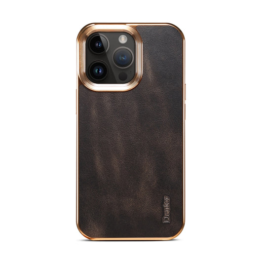 For iPhone 15 Plus Denior Oil Wax Cowhide Plating Phone Case(Black) - iPhone 15 Plus Cases by Denior | Online Shopping UK | buy2fix