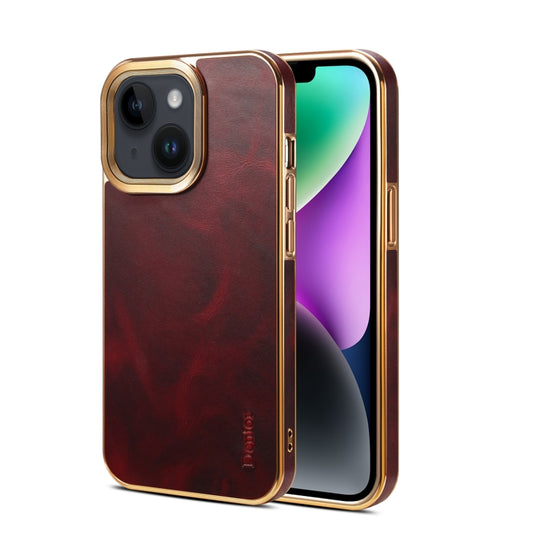 For iPhone 15 Denior Oil Wax Cowhide Plating Phone Case(Red) - iPhone 15 Cases by Denior | Online Shopping UK | buy2fix