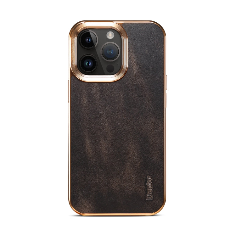 For iPhone 15 Denior Oil Wax Cowhide Plating Phone Case(Black) - iPhone 15 Cases by Denior | Online Shopping UK | buy2fix