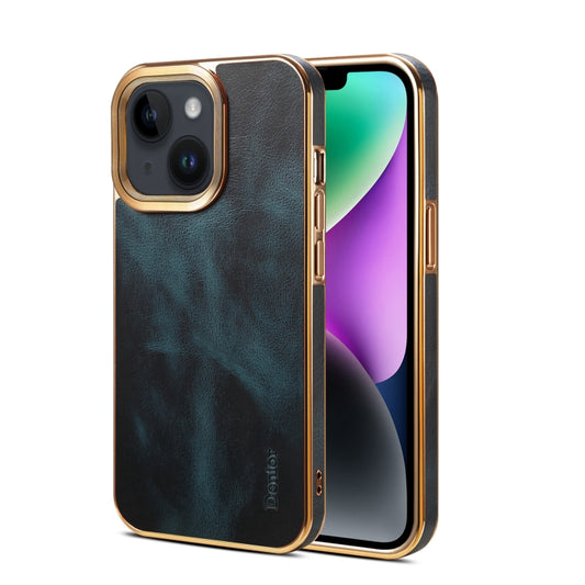 For iPhone 15 Denior Oil Wax Cowhide Plating Phone Case(Blue) - iPhone 15 Cases by Denior | Online Shopping UK | buy2fix