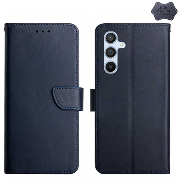 For Samsung Galaxy S23 FE 5G HT02 Genuine Leather Fingerprint-proof Flip Phone Case(Blue) - Galaxy S23 FE 5G Cases by buy2fix | Online Shopping UK | buy2fix