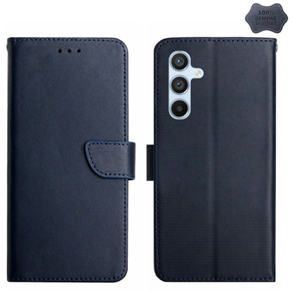 For Samsung Galaxy S23 FE 5G HT02 Genuine Leather Fingerprint-proof Flip Phone Case(Blue) - Galaxy S23 FE 5G Cases by buy2fix | Online Shopping UK | buy2fix