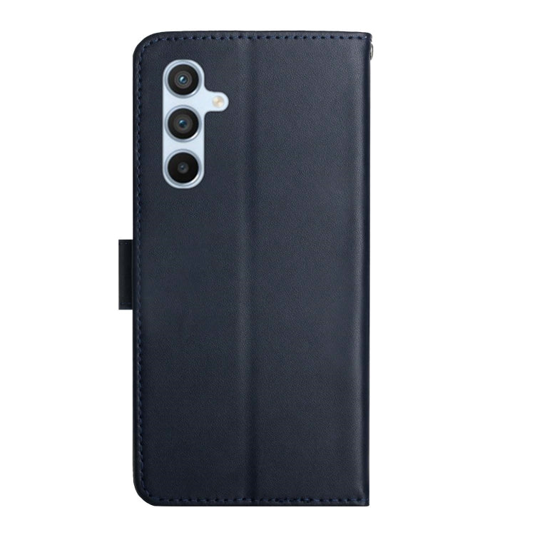 For Samsung Galaxy M34 5G HT02 Genuine Leather Fingerprint-proof Flip Phone Case(Blue) - Galaxy Phone Cases by buy2fix | Online Shopping UK | buy2fix
