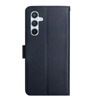 For Samsung Galaxy M34 5G HT02 Genuine Leather Fingerprint-proof Flip Phone Case(Blue) - Galaxy Phone Cases by buy2fix | Online Shopping UK | buy2fix