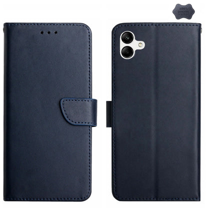 For Samsung Galaxy A05 HT02 Genuine Leather Fingerprint-proof Flip Phone Case(Blue) - Galaxy Phone Cases by buy2fix | Online Shopping UK | buy2fix