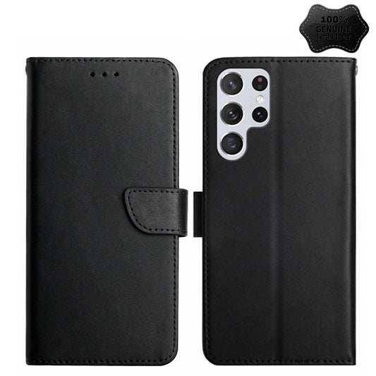 For Samsung Galaxy S24 Ultra 5G HT02 Genuine Leather Fingerprint-proof Flip Phone Case(Black) - Galaxy S24 Ultra 5G Cases by buy2fix | Online Shopping UK | buy2fix