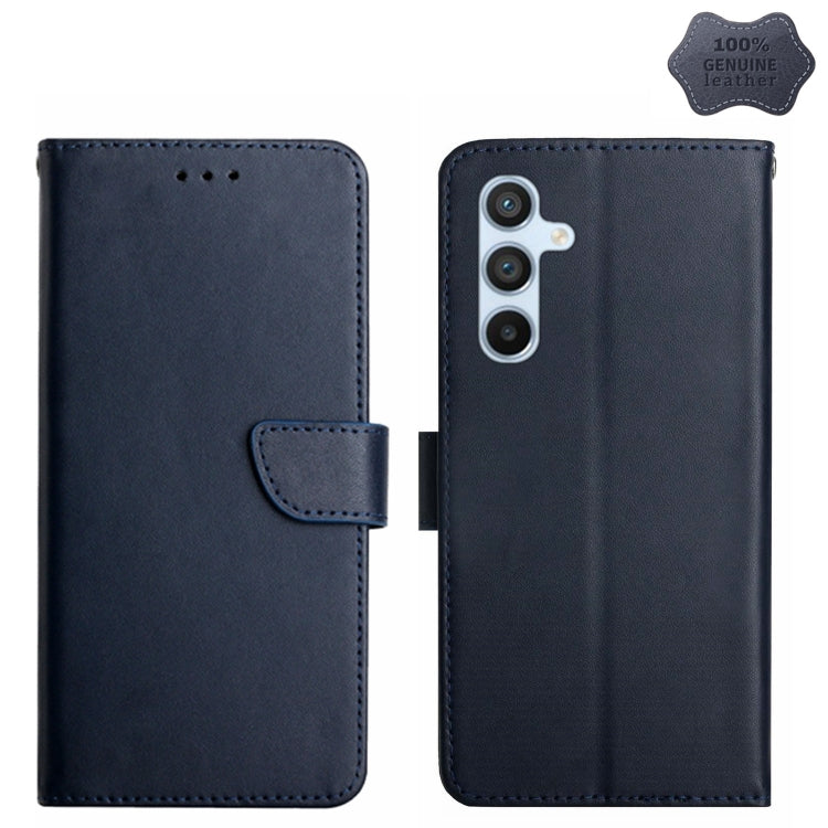 For Samsung Galaxy S24+ 5G HT02 Genuine Leather Fingerprint-proof Flip Phone Case(Blue) - Galaxy S24+ 5G Cases by buy2fix | Online Shopping UK | buy2fix