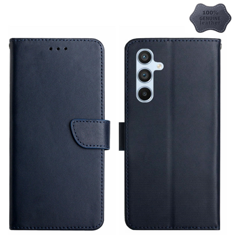 For Samsung Galaxy S24 5G HT02 Genuine Leather Fingerprint-proof Flip Phone Case(Blue) - Galaxy S24 5G Cases by buy2fix | Online Shopping UK | buy2fix