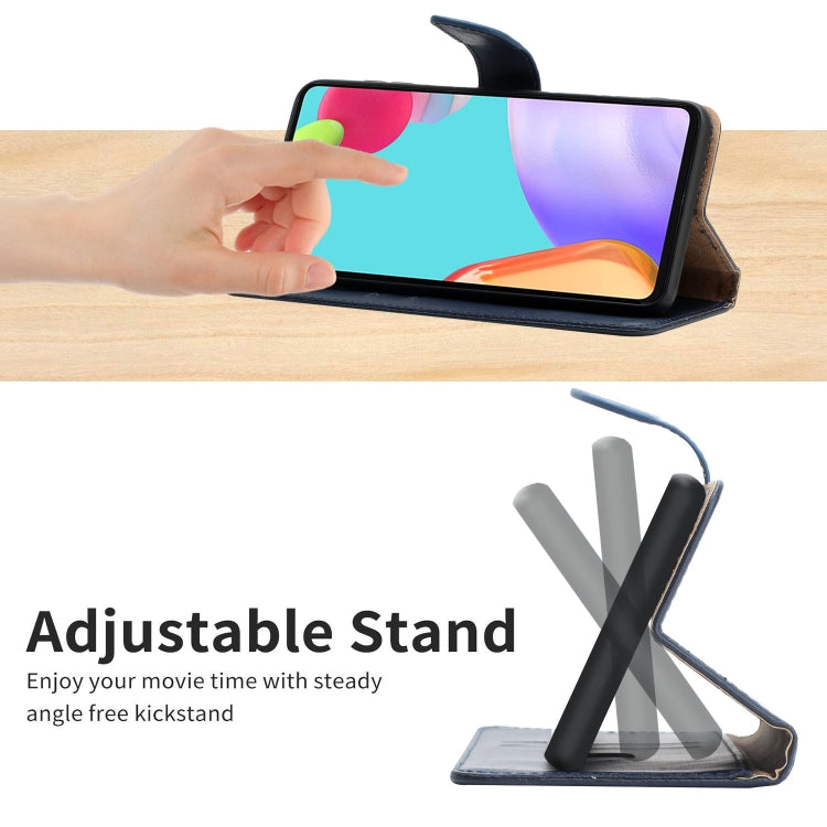 For Samsung Galaxy S24 5G HT02 Genuine Leather Fingerprint-proof Flip Phone Case(Blue) - Galaxy S24 5G Cases by buy2fix | Online Shopping UK | buy2fix