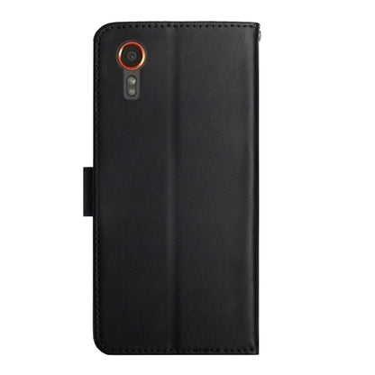 For Samsung Galaxy Xcover 7 5G HT02 Genuine Leather Fingerprint-proof Flip Phone Case(Black) - Galaxy Phone Cases by buy2fix | Online Shopping UK | buy2fix